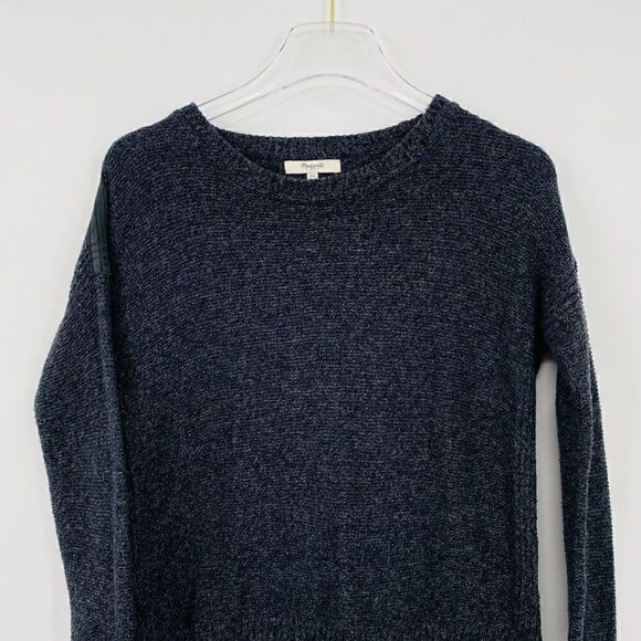 Madewell Size XS Charcoal Gray Suede Stripe Texturework Crewneck Sweater Top - Picture 3 of 7